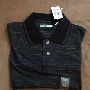 Black and gray striped short sleeve polo large